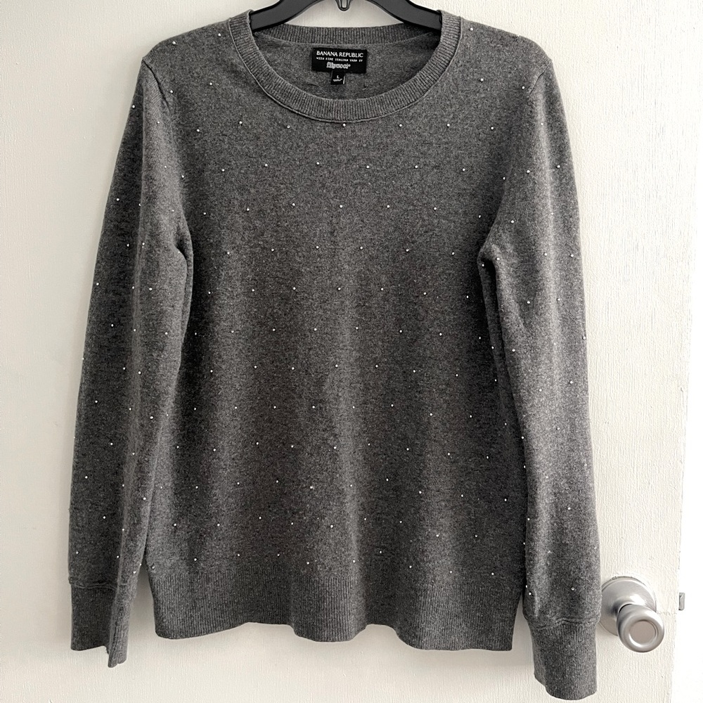 Banana republic cashmere blend beaded crew neck pullover sweater